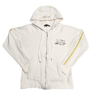 Y2K BCBG White  Hooded Rhinestone Embellished Full Zip Jacket Sz M